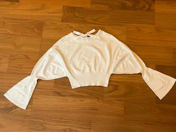 화이트 플레어 소매 크롭 기장 상의