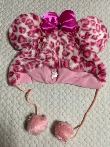 디즈니랜드 미니 팬 레오파드 무늬 팬캡 핑크