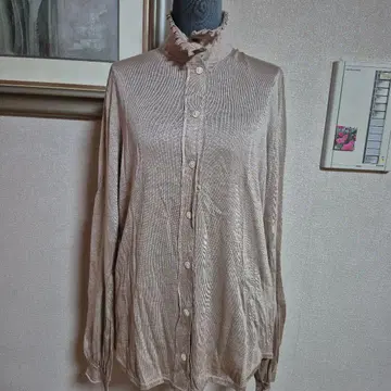 PringleOF SCOTLAND 베이지 프릴 스탠드 카라 셔츠 XL