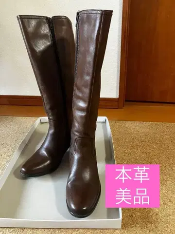 브라운 롱 부츠 사이드 지퍼