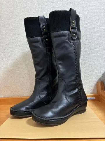 Hina Day Green 일본제 천연 가죽 롱 부츠 LL 블랙