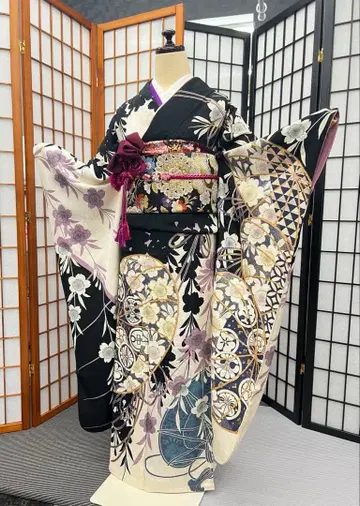 umean 성인식 순수 실크 후리소데 세트