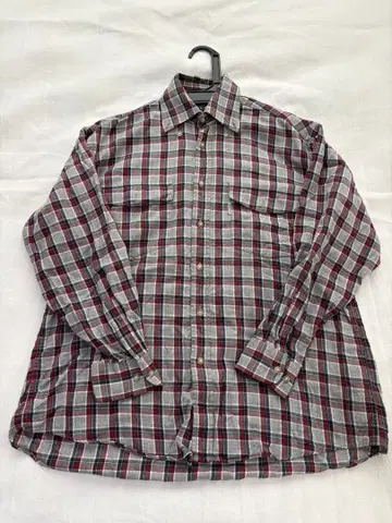 구제 Guess 빨간색과 그레이 등 체크 긴팔 셔츠