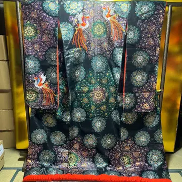 우치카케 이로 우치카케 순수 실크 니시진 비단 봉황 화문