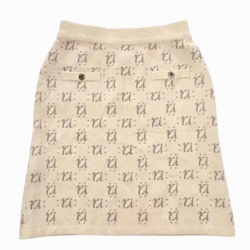 RESEXXY 니트 스커트 로고 패턴 아이보리 올 패턴 F 성숙 캐주얼