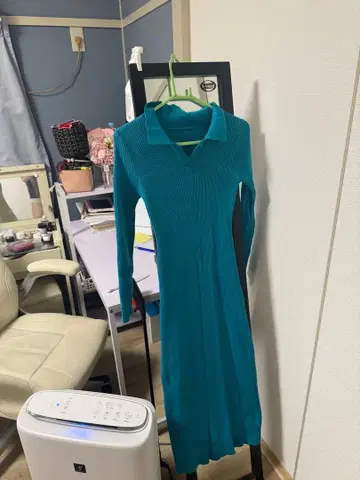 터콰이즈 리브 롱 니트 원피스