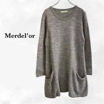 고급 니트 튜닉 [멜드롤] [M] 그레이 알파카 양모 혼방 긴팔