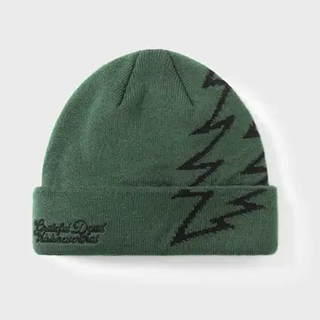 번개 무늬 그린 컬러 니트 모자