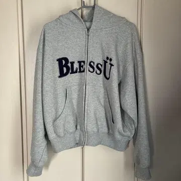 BlessU 후드 부착 그레이 지퍼 후드티