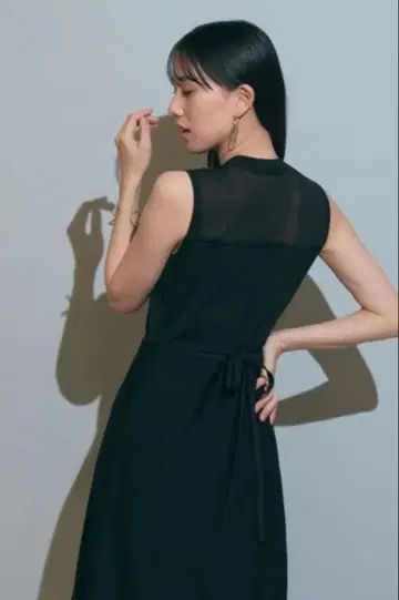 mystrada 머메이드 니트 원피스 허리 리본 포함 블랙