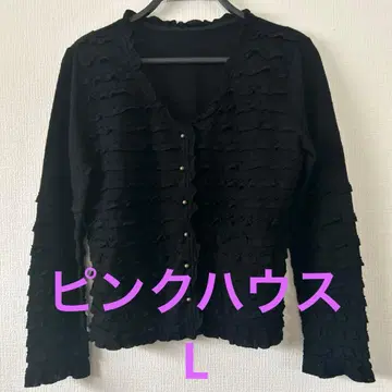 [핑크하우스 L] 프릴 디자인 가디건 티셔츠 긴팔 모 100% 블랙