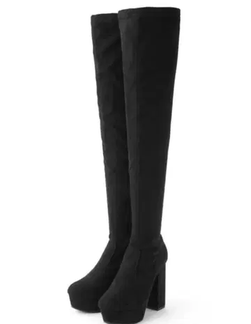 블랙 스웨이드 느낌 니하이 부츠 하이힐