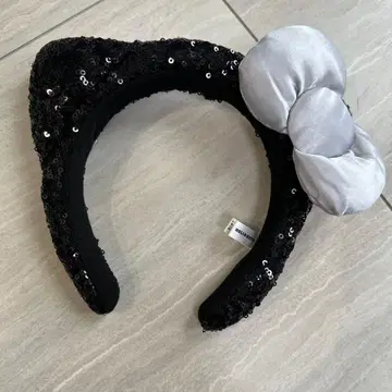 고양이 귀 머리띠 스팽글 실버 리본