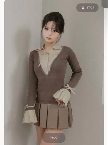 Darich 셔츠 도킹 플리츠 미니 원피스 모카 FREE