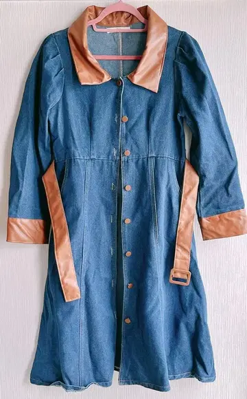 데님 가죽 코트 원피스