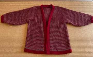 핸드메이드 빨간색과 그레이 스트라이프 가디건