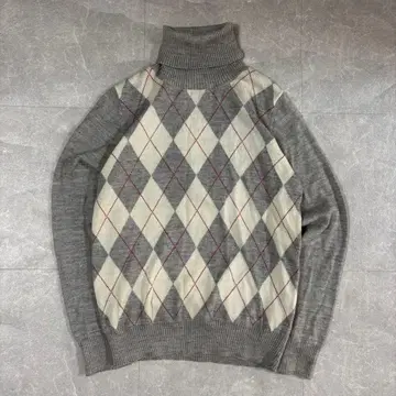 터틀넥 스웨터 니트 그레이 마름모 패턴 니트 캐주얼