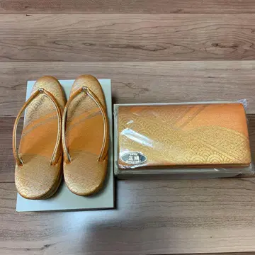 오렌지 컬러 순수 실크 일본 의류 신발 및 백 파도 무늬