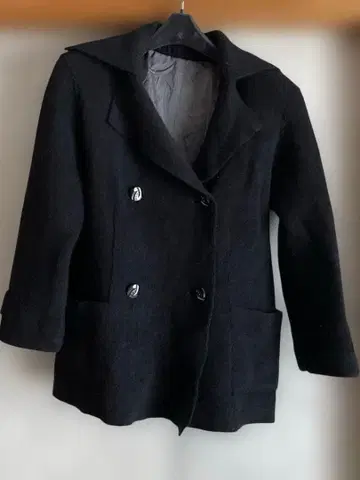 울 혼방 더블 브레스트 자켓 블랙