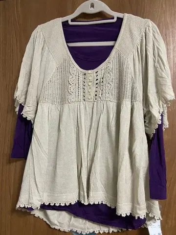 미사용 새상품 레이스 편직 레이어드 스타일 상의 풀오버 베이지 튜닉