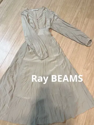 Rey BEAMS 베이지 롱 원피스 긴팔 버튼
