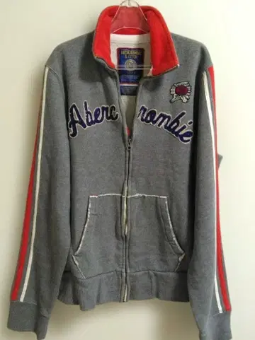 Abercrombie & Fitch 로고 자수 집업 후드티 L 그레이