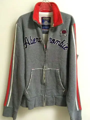 Abercrombie & Fitch 로고 자수 집업 후드티 L 그레이