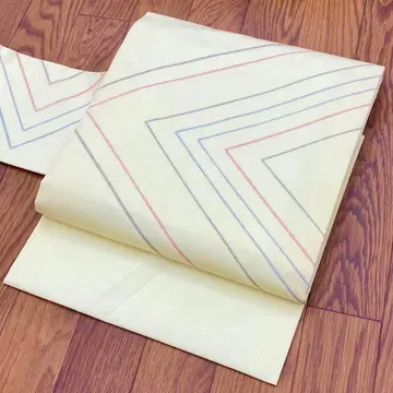 실크 혼방 9치 나고야 오비 기하학 패턴