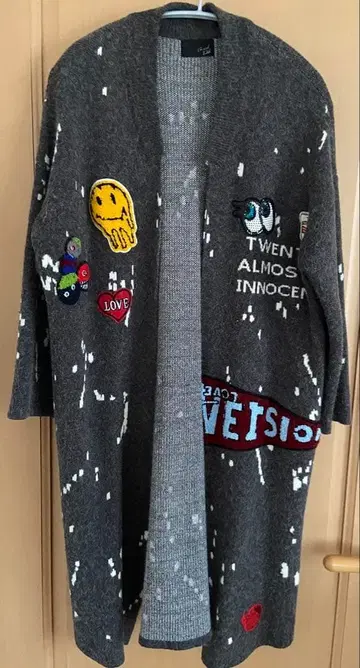 야마다야 GrandTable 롱 가디건 와펜 로고 그레이