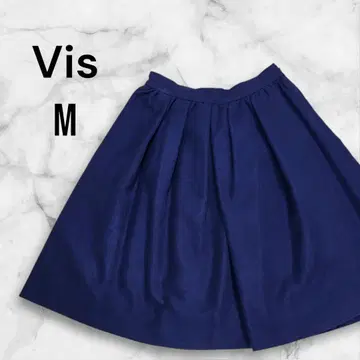 비스 플레어 스커트 네이비 오피스 캐주얼 허리밴딩 M