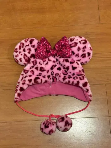 핑크 레오파드 무늬 미키 귀 모자