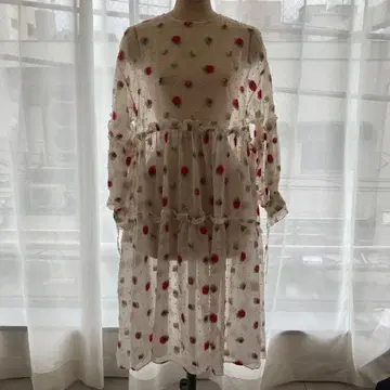 siiilon 꽃무늬 자수 쉬폰 원피스 긴팔