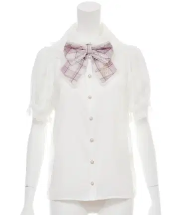 Secret Honey 프릴 리본 타이 부착 반팔 블라우스 핑크