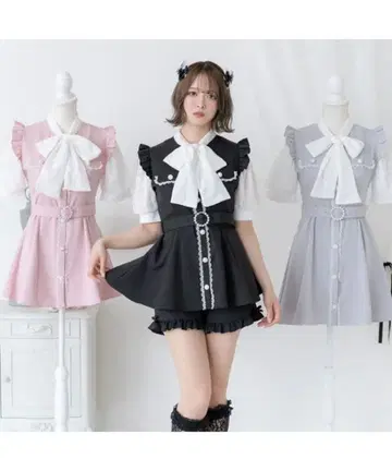 보타이 레이스 비쥬 벨트 원피스 그레이