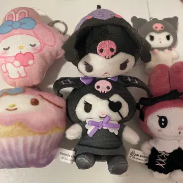 산리오 캐릭터 봉제 인형 키링 세트 마이멜로디 쿠로미