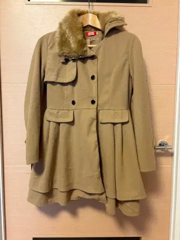 베이지 퍼 울 코트 M