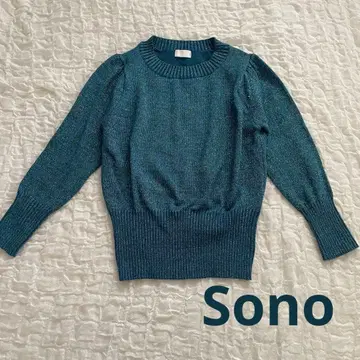 소노 퍼프 슬리브 라메 믹스 니트 블루그린
