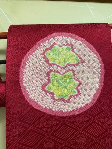 나고야 오비 빨간색 바탕 꽃 무늬