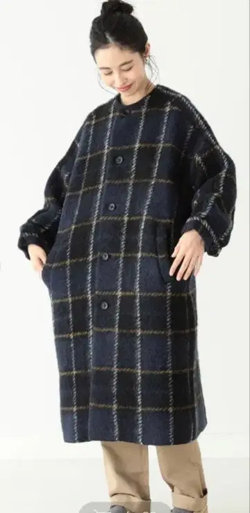 BEAMS BOY 빔즈 보이 슬리버 체크 노카라 코트