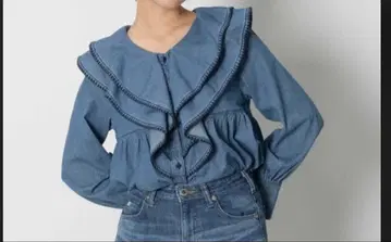 SOMETHING 프릴 카라 데님 블라우스