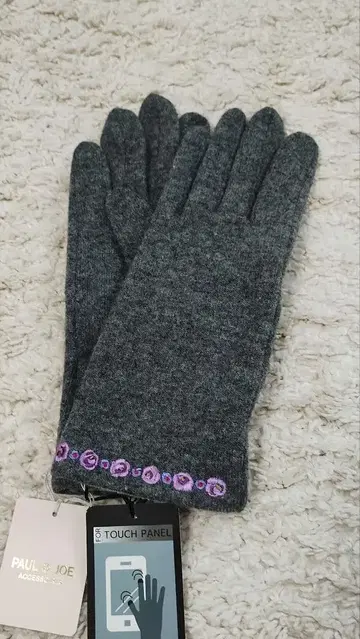 폴앤조 그레이 장갑 꽃무늬 자수