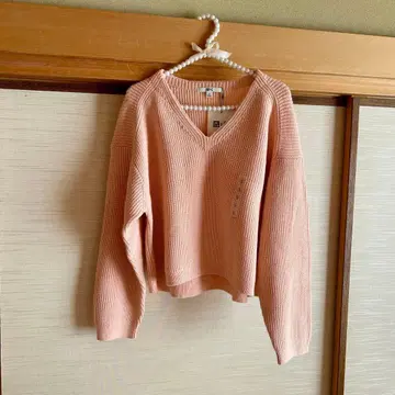 유니클로/V넥 숏 스웨터 긴팔 핑크 S