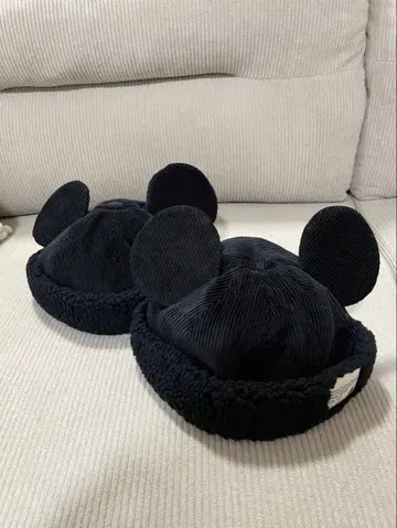 미키 귀 달린 보아 모자 블랙