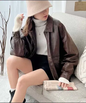 JaVa 자바 콜라보 페이크 가죽 빈티지 오버 사이즈 블루종