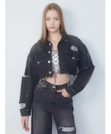 EMODA W 슬릿 컷오프 데님 자켓