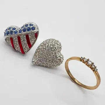 스와로브스키 미국 성조기 하트 모티브 핀 배지 반지 액세서리