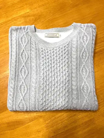 CROCODILE 그레이 케이블 니트 티셔츠 LL 사이즈