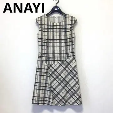 ANAYI 아나이 체크 무늬 원피스 오버롤 스커트 화이트 블랙 S 사이즈