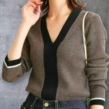 IENA V넥 긴팔 니트 블랙/화이트 모 100%