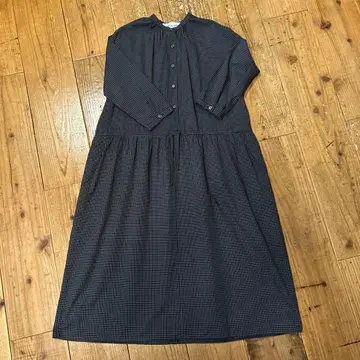 STAMP AND DIARY 체크 무늬 셔츠 원피스 긴팔 네이비 계열